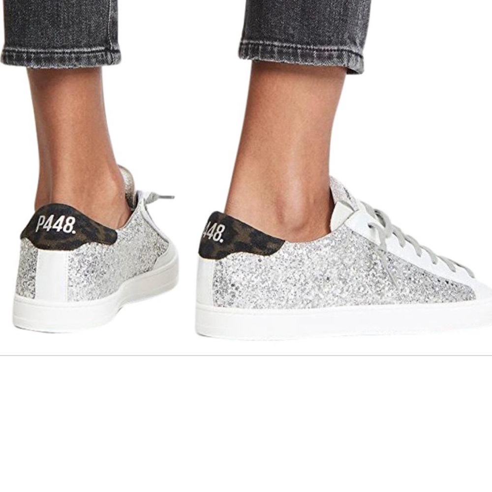 Size 39 EU / 8.5-9 US P448 Silver New John In Ginevra Glitter Sneakers